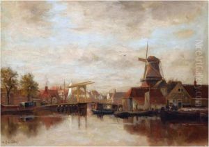 A View Of A Town On The River Vecht