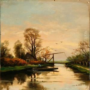Evening Atmosphere Near An Old Wood Bridge At A Canal Inholland