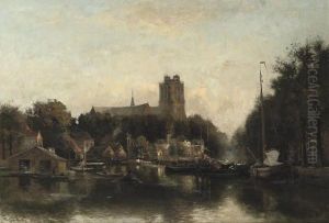 The New Harbour Of Dordrecht With The Grote Kerk Beyond