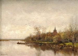 Fredericus Jacobus Van Rossum Du Chattel River Landscape With Church by Fredericus Jacobus Van Rossum Du Chattel