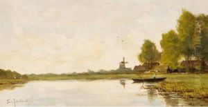 A Polder Landscape With Windmill by Fredericus Jacobus Van Rossum Du Chattel