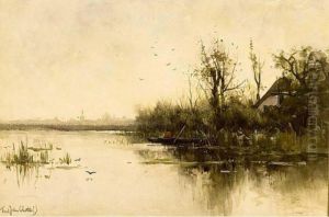 A Polder Landscape With An Angler In A Punter