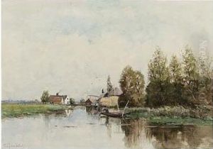 A Polder Landscape With An Angler In A Punter