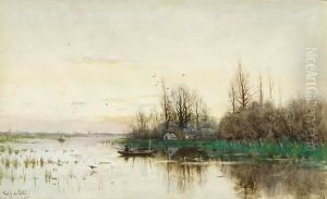 An Autumn Afternoon With An Angler In A Rowing Boat by Fredericus Jacobus Van Rossum Du Chattel
