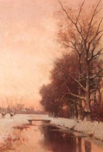 A Snow-clad Landscape At Dusk by Fredericus Jacobus Van Rossum Du Chattel
