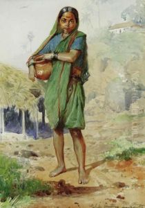 An Indian Girl Carrying A Water Vessel, Bombay by Horace Van Ruith