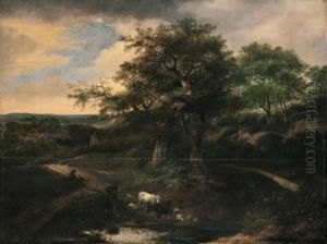Paesaggio Boschivo Con Un Gregge Presso Un Fiume by Jacob Salomonsz. Ruysdael