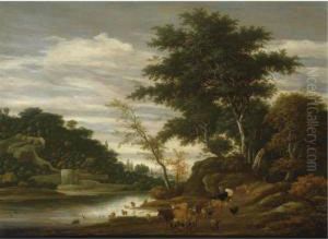 A River Landscape With Cattle by Jacob Salomonsz. Ruysdael