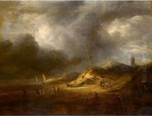 Coastal Landscape With A View Of A Town Behind Dunes
