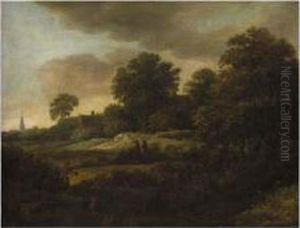 Wooded Landscape With A Woodcutter by Jacob Salomonsz. Ruysdael