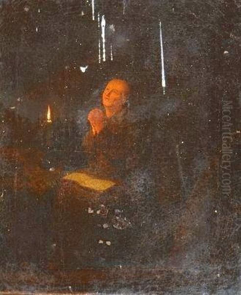 Hermit At Prayer By Candlelight - view 1