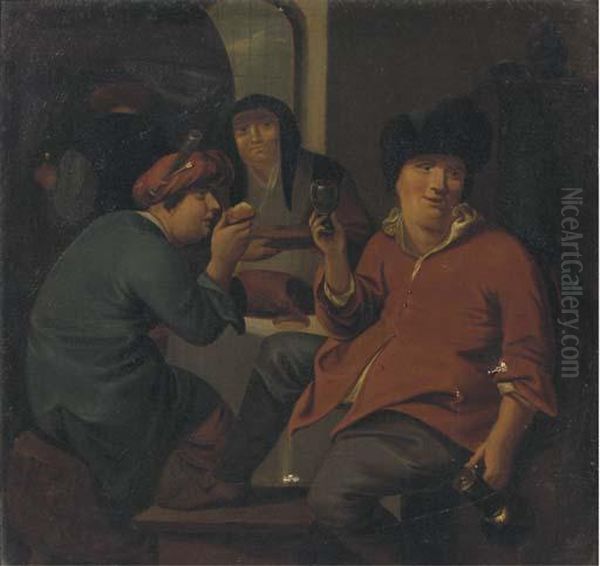 Boors Making Merry And Drinking In An Interior - view 1