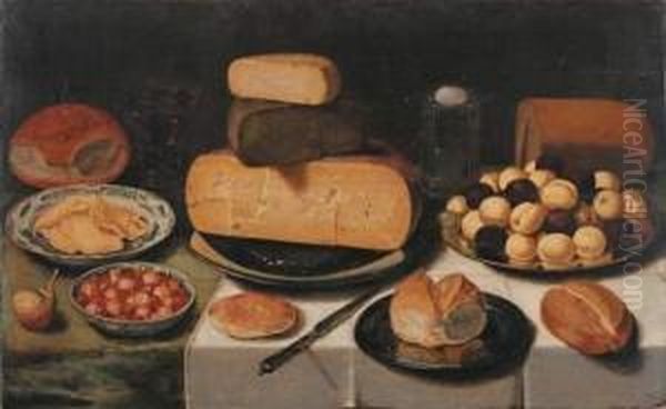 Nature Morte Aux Fromages, Aux Fruits Et Fraises Des Bois, Et Aux Pains - view 1