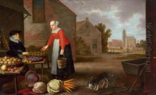 Mercato Olandese Con Venditrice Di Frutta E Verdura - view 1