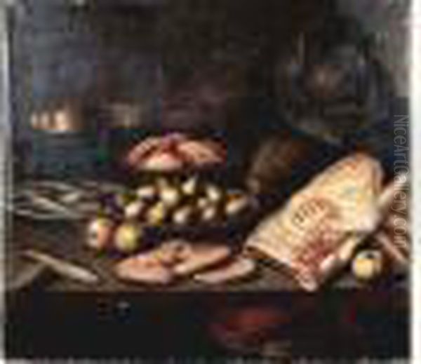 Nature Morte Aux Fruits, Poissons Et Piece De Viande - view 1