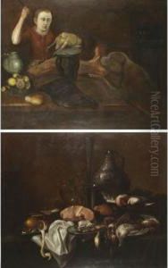 A Still Life With Birds; A Kitchen Still Life by Floris Gerritsz. van Schooten