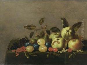 A Still Life With Quinces, 
Apples, Prunes, Pears, Red And Black Cherries, Red And White Currants 
And Bilberries, All On A Table Draped With A Green Cloth