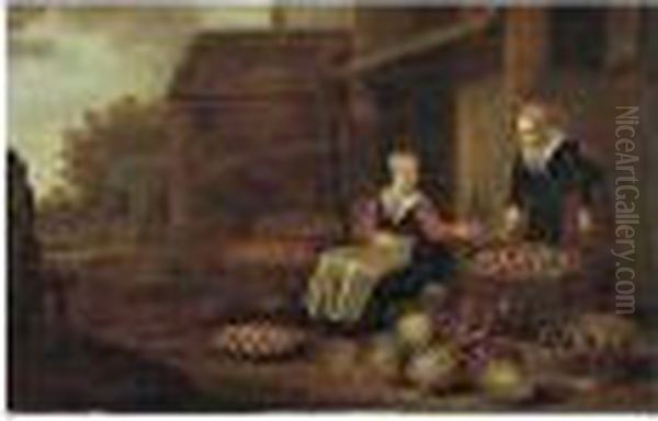 Town Scene With A Vegetable And Fruit Seller - view 1