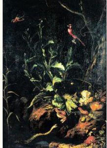 Reptiles Dans Un Sous Bois Anime D'oiseaux by Otto Marseus Snuff. Van Schrieck