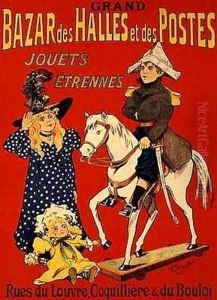 Reproduction of a poster advertising the Grand Bazar des Halles et des Postes Paris by (F. Cerckel) Fernel