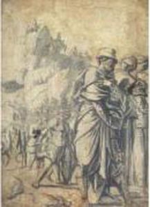 Scene Biblique, Caravane Dans Un Paysage Montagneux Scene Biblique, Caravane Dans Un Paysage Montagneux