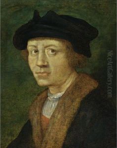 A Portrait Of A Young Man, Head 
And Shoulders, Wearing A Fur-lined Black Coat And A Black Beret
