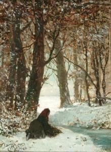Faggot Gatherer In Forest, Winter