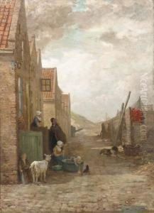 Figures And Animals In A Small Street, Arnemuiden