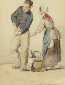 Bauerin Bittet Einen Bauern Um Almosen by Joseph Van Severdonck
