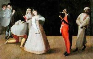 The Compagnia dei Comici Gelosi with Isabella Andreini 1562-1604 depicted giving a performance in Paris by Hieronymus Francken