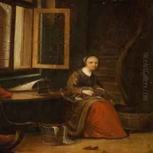 Young Girl At Her Needlework