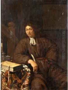 Portrait Of A Gentleman, Three-quarter Length, Sitting Holding A Quill Besides A Table by Pieter Cornelisz. van SLINGELANDT
