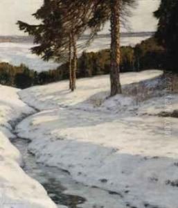 A Winter Landscape With Pine Trees by Louis Willem Van Soest