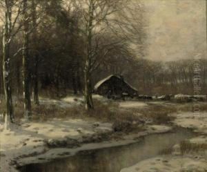 A Farm In A Forest In Winter by Louis Willem Van Soest