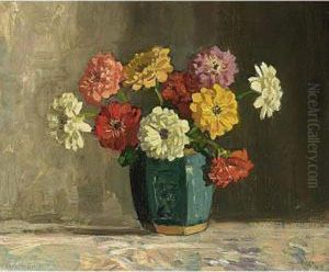 A Still Life With Chrysanthemum
In A Blue Vase; Together With A Flower Still Life By The Same Artist by Louis Willem Van Soest