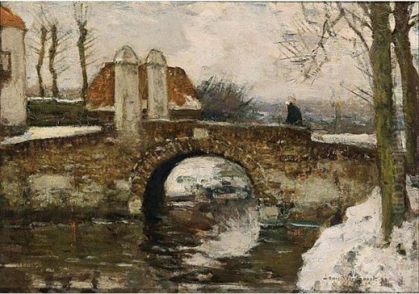 A Figure On A Bridge In A Winter Landscape, Laag Soeren - view 1