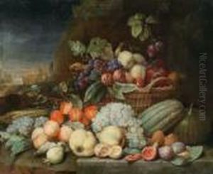 Obststillleben Vor Landschaftlichem Hintergrund by Joris Van Son