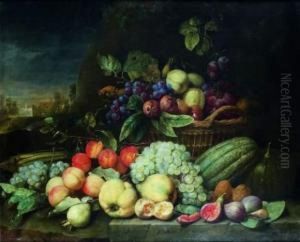 Nature-morte Au Panier De Fruits Sur Un Entablement Charge De Coings by Joris Van Son