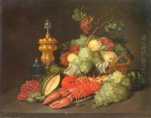 Stilleben Mit Hummer, Fruchten Und Silberpokal.
