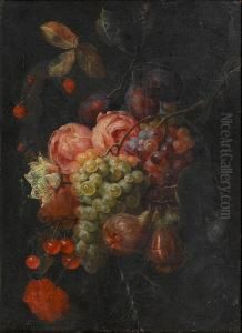A Garland With Roses, Figs, Grapes, Ivy And Cherries