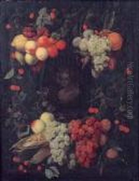 Guirlande De Fruits Entourant Un Buste D'enfant - view 1