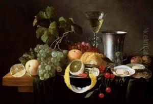 Still Life With Fruit And Venetian Glass. by Joris Van Son