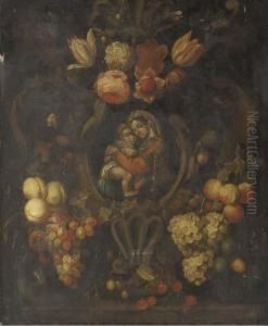 The Madonna And Child In A 
Cartouche Decorated With Roses, Tulips, Grapes, Peaches, Cherries And 
Other Flowers And Fruit