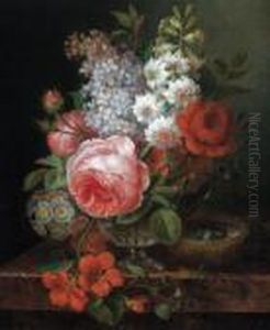 Blumenstraus In Einer Glasernen Vase by Cornelis van Spaendonck