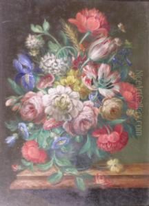 A Still Life With Flowers In A Vase N A Marble Ledge by Cornelis van Spaendonck