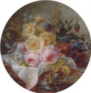 Cabbage Rose, White Rose, Auriculas, Hollyhock, Opium Poppy,hyacinths