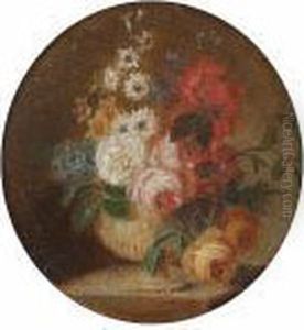 Roses, Poppies, Narcissi And Other Flowers In An Urn On A Plinth by Cornelis van Spaendonck