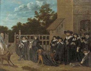 A procession from a church with the congregation's pets by Barend Fabritius