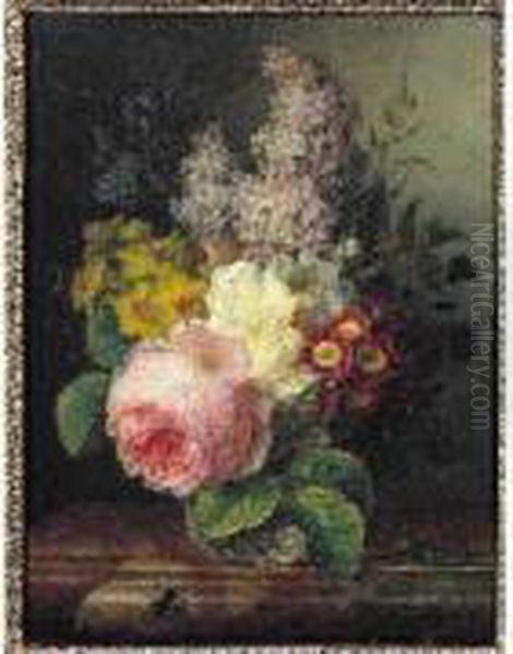 Nature Morte Au Bouquet De Fleurs Sur Un Entablement De Marbre - view 1