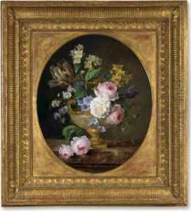 A Still Life Of Flowers In A Vase On A Ledge by Gerard Van Spaendonck